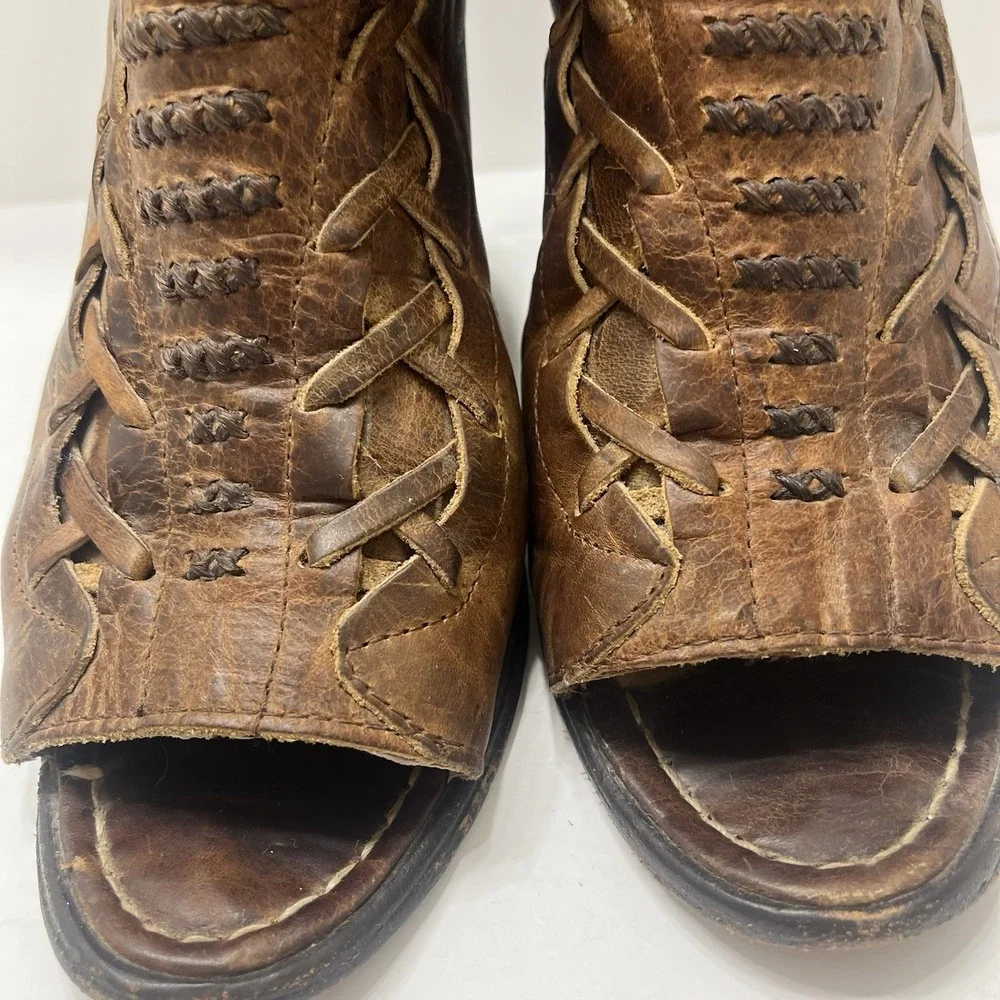Freebird By Steven 'Eagle' Booties Distressed Brown Leather Whipstitch Buckle 9